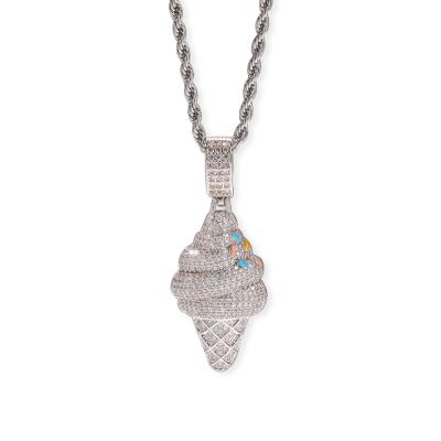 China New Hiphop Cartoon Ice Cream Niche Design Fashion Zirconia Cone Necklace Pendant Hiphop Jewelry for sale