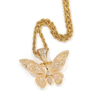 China 2021 New High Quality Christmas Full Diamond Butterfly Niche Design CUBAN CHAIN ​​NECKLACE Hip Hop Pendant for sale