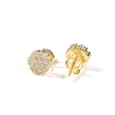 China Hot Selling High Quality Gold Plated Stud Earrings CZ Hexagon Stud Earrings Hip Hop Hip Hop Earrings Europe for sale