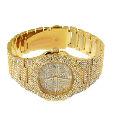 China Fashionable day/date must have items, best selling new products diamond encrusted hip-hop quartz men's watches for sale