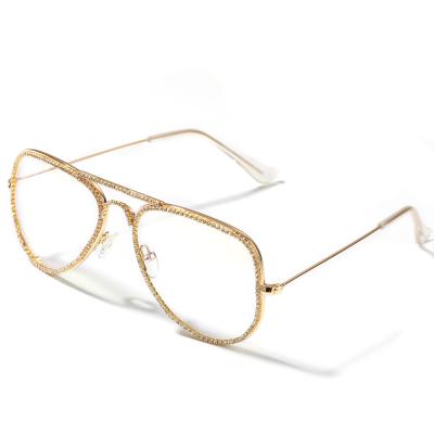 China Daily use new metal diamond inlaid frame mirror is fashionable and avant-garde full frame of gold decorative glasses for sale