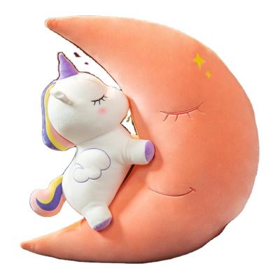 China Cute Kawaii Unicorn Hold Pillow Lovely Home Decor Birthday Gift Stuffed Doll Toys Bedtime Unicorn With Moon Plush Fun Toy for sale