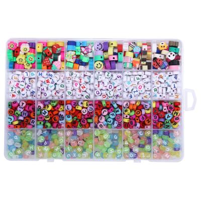 China For DIY Jewelry Making Polymer Mixed Style Clay Beads Colorful Acrylic Letter Beads Smiley Face Beads Kit For DIY Jewelry Making for sale