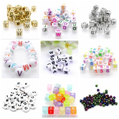 China High quality acrylic cube letter alphabet beads in 7mm and 10mm for sale