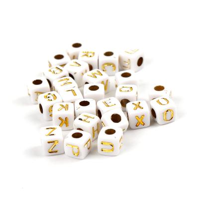 China Jewelry Making 5mm White Cube Alphabet Beads With Gold Letter For Handmade Accessories for sale