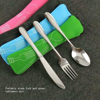 China Sustainable Travel Stainless Steel Flatware Set 3pcs Dinnerware Spoon Forks and Knives for Holiday Events for sale