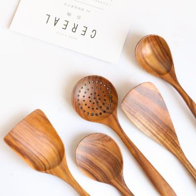 China Unpainted Teak Restaurant Kitchen Utensils Sustainable Household Hot-selling Solid Wood Heat Resistant Wooden Kitchen Cooking Tools for sale