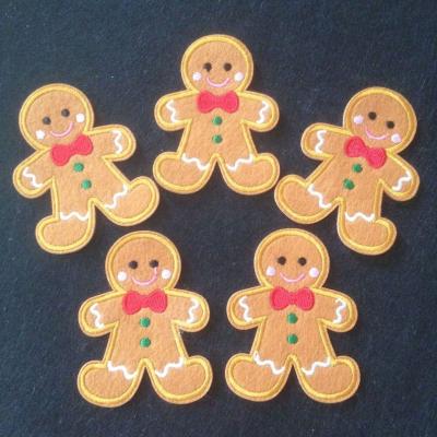 China Sustainable High Quality Gingerbread Man Christmas Patch Iron On Custom Embroidery Patch For Apparel Kids Patch Accept Custom Designs for sale