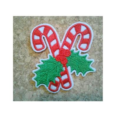 China Viable High Quality Christmas Patch Iron On Embroidery Custom Patch For Clothing Kids Patch Candy Cane Holly Christmas Accept OEM for sale