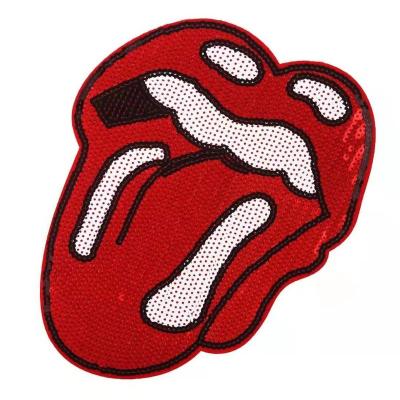 China Large Viable Red Lip Sequin Patches Embroidered Iron On Or Sew On Applique For Wholesale Custom Backpack Jacket Patch Embroidery Patch for sale