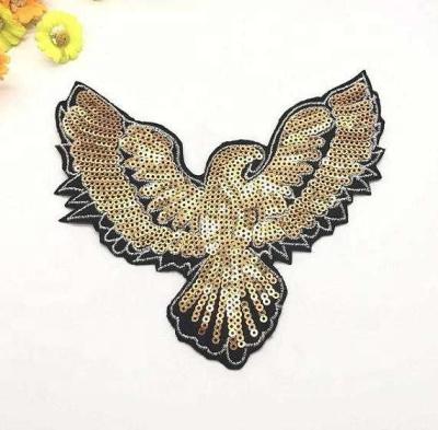 China Viable Hot Sequins Eagle Sequined Patch Gold Eagle Sequined Applique Patch Embroidery Paillette Patch For Coat, Costume To Accept Custom Design for sale