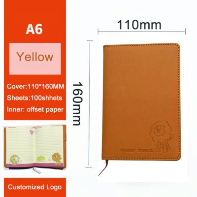 China Durable PU Cover Travel A6 Custom Promotional Journal Diary Yellow Leather Notebooks With Embossed Logo for sale