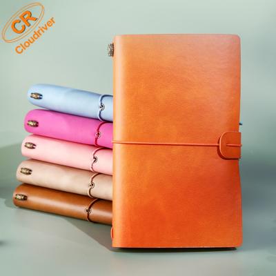 China 2022 Exquisite Handmade Leather Bound Hardcover Book A6 PU Leather Notebook With Elastic New Travelers Retro Vintage Journal Notebook for sale