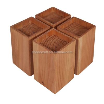 China Bed risers lifters set 4 handmade rustic pine light wood risers for furniture legs en venta