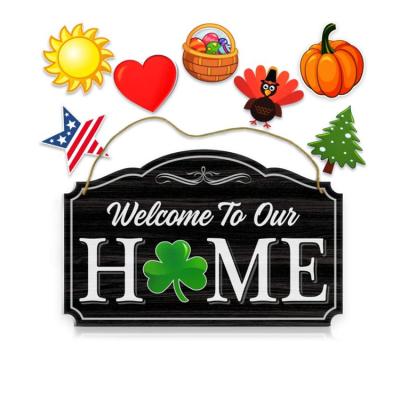 Κίνα Welcome to our home wood grain print door wall decor 8 interchangeable holiday magnets christmas decoration hanging wood προς πώληση