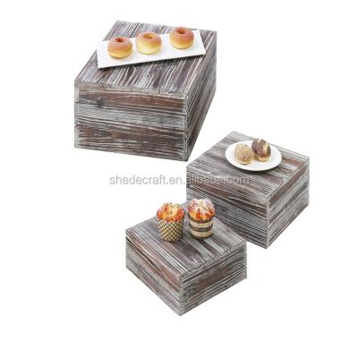 中国 style jewelry cake torched plate set of 3 wood display stand riser 販売のため