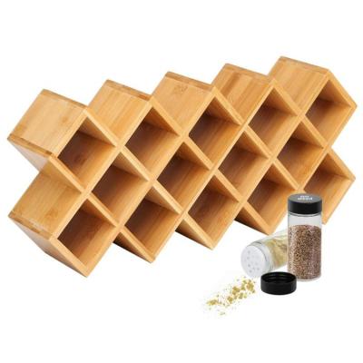 China Hot sale hand made natural 18 can of bamboo countertops seasoning and spices wood rack en venta