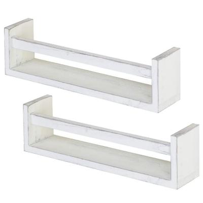 中国 made 2 pieces wall hanging retro white rustic style wood rack display spices kitchen storage rack 販売のため