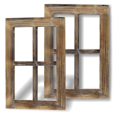 China wood panels wall decor rustic style window frame retro rustic cottage wall decoration 2 pcs set en venta