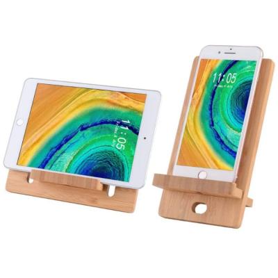 China handmade threading hole bamboo stand for mobile phone and tablet PC for sale