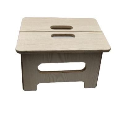 China handmade natural plywood folding stool with handle hinges and non-slip pads for sale