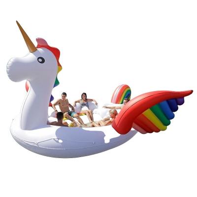 Cina Isola galleggiante gonfiabile commerciale su misura Grande 6 persone Unicorn Party Island 500*420cm in vendita