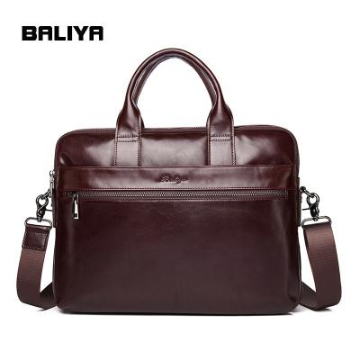 China BALIYA Brown GENUINE LEATHER Soft Men Oil Wax Genuine Leather Business Briefcase Laptop Bag For Men Briefcases for sale