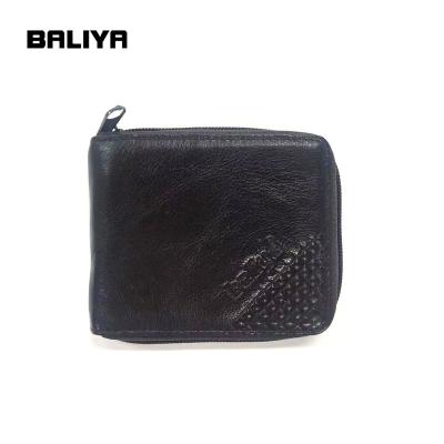 China BALIYA 2021 Slim Classic Waterproof Short Design Black Men's Genuine Leather Wallet for sale