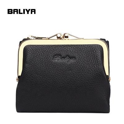 China Hot Sales RFID BALIYA Stylish Cowhide Leather Short Wallets For Classic Women for sale