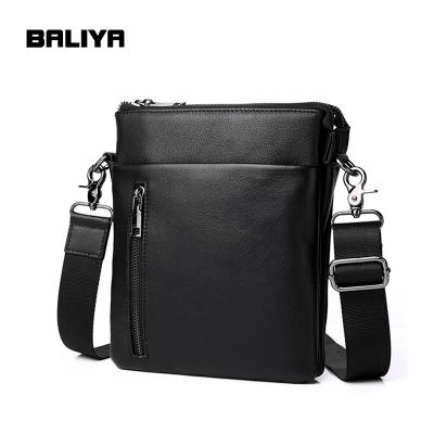 China BALIYA Men's Black Cross Body Shoulder Multifunctional Genuine Leather Double Layer Genuine Leather Bag for sale