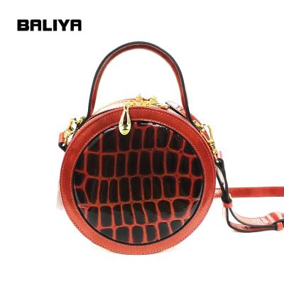 China Fashion BALIYA Crocodile Pattern Genuine Leather Round Handbag Bags Woman Handbags Ladies for sale