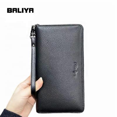 China BALIYA Customizable Large Capacity Men's Genuine Leather Clutch Bag Personalized Long Wallet For Men for sale