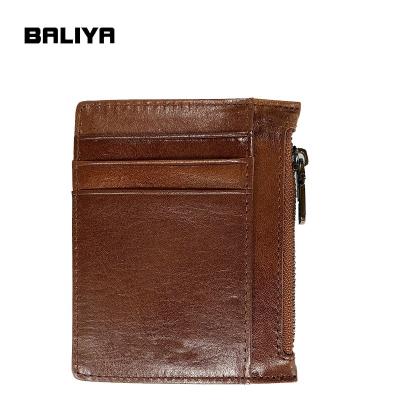 China New Vintage Genuine Leather Men's Wallet Credit Card Holder Rfid Block BALIYA RFID Blocking Zipper Pocket Purse for sale