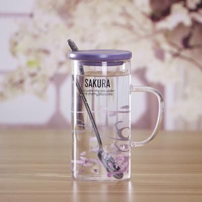 China High Quality Custom Floral Decal Clear Modern Coffee Stocked Personalized Glass Mug with Logo and Lid for sale