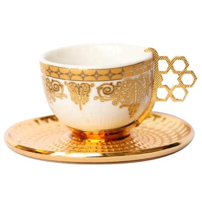 China Luxury New Viable Royal Porcelain Gold Design Handle Espresso Cup And Saucer Turkish Coffee Cup Set for sale