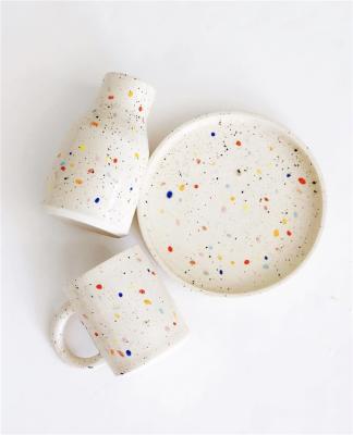 China Custom Stocked Modern Terrazzo Pattern Ceramic Tableware Breakfast Serving Sets Fine Porcelain Dinner Set for sale