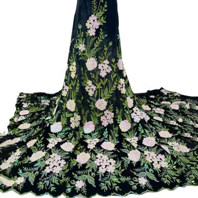 China 2021/October/New Sequin Woven Floral Velvet Lace Fabric/Evening Dress Anti-Static Fabric/ZJYZ13102 for sale