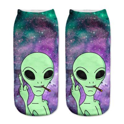 China Funny aliens new arrival women low cut socks 3D printing sock cotton hosiery cartoon printed sock art sokken for sale