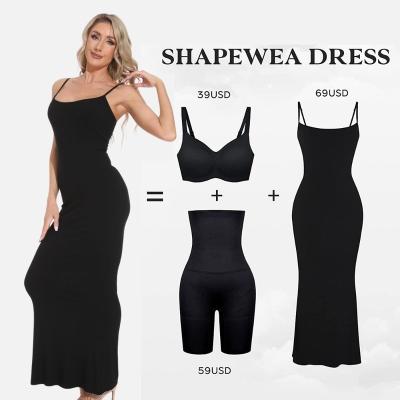 China Antibacterial Women Full Slip Bodysuit Built In Bra Shaperwear Maxis 8 In 1 Tummy Conttrol Bodycon Backless Mesh Dresses Salon Shaper Dress for sale