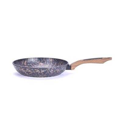 China Unique Sustainable Wild Dreams Non Marble Liner Frying Pan With Wooden Handle for sale