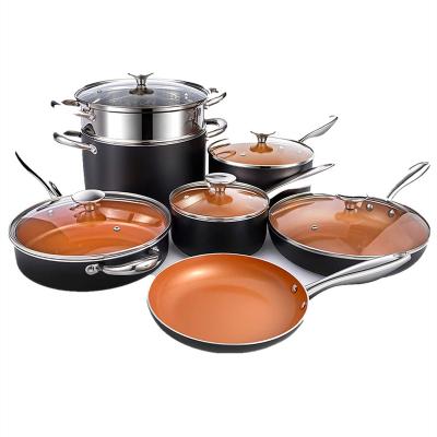 China Sustainable Factory Kitchenware Utensi Kitchenware Soup And Stock Pots Copper Pot Ceramic Coating Copper Wholesale Non Stick for sale