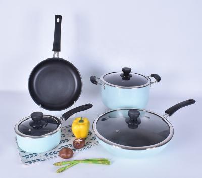 China Sustainable New Design Kitchen Cookware Non Stick Cookware 7 Pcs Wholesale Cookware Sets With Glass Lid for sale