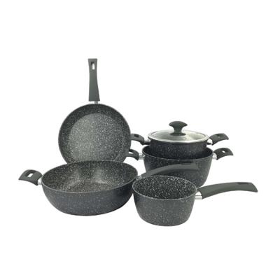 China Sustainable top selling forged marble non-stick cookware sets with induction base for sale