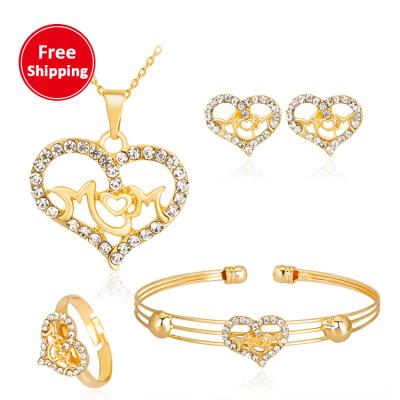 China Fashion Hollow Letters Diamond Love Necklace Earrings Ring Bracelet Four-piece Set for sale