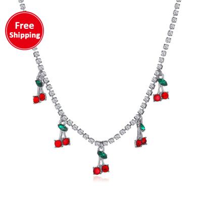 China Free Shipping Cherry Pendant Necklace Full Chain of Cherry Necklace Hip Hop Tennis Rhinestone/Fashion dorp of diamonds for sale