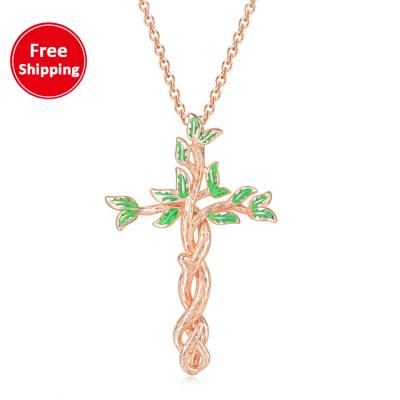 China free shipping fashion/dorp shipping cross tree of life pendant creative color electroplating gold for sale