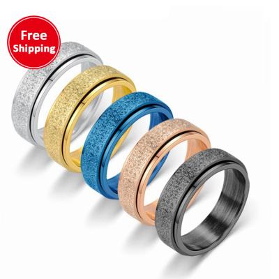 China Free shipping romantic/dorp free shipping titanium steel frosted ring can rotate European and American fashion couples ring for sale