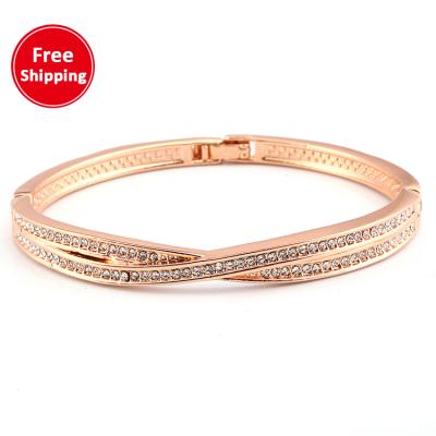 China Fashion European and American simple metal bracelet full of diamonds rose gold cross bracelet for sale