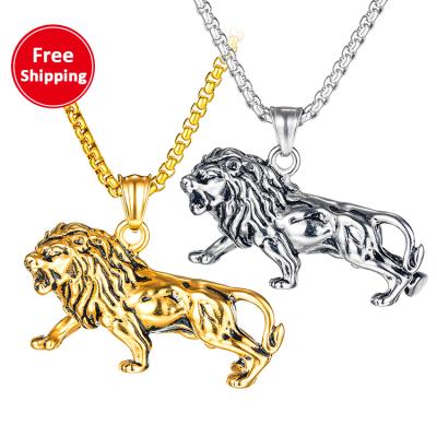 China European and American border fashion dominant animal pendant men's titanium steel lion necklace for sale