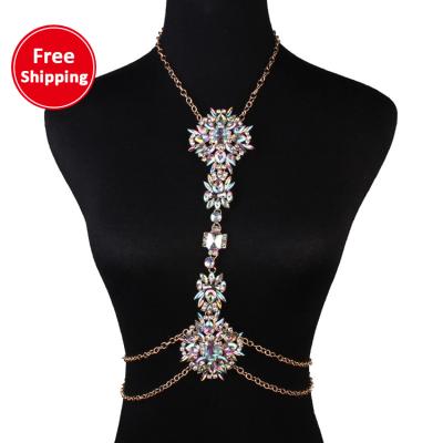 China Fashion Wholesale Ladies Small Diamond Cut Necklace Office/Career Jewelry Exaggerated Flower Clavicle Women's Rhinestone Body Chain for sale